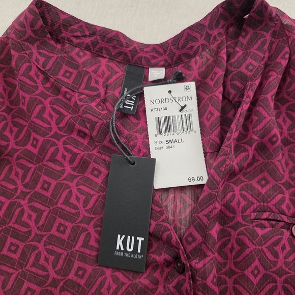 Kut from the Kloth Sheer  Geometric Button-Down Blouse Small - Picture 6 of 6